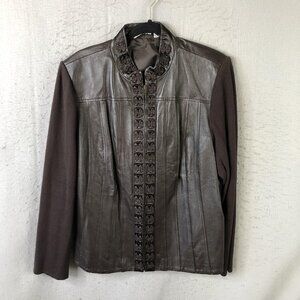 Nygard Collection Jacket Womens L Brown Leather Sweater Moto Feminine Biker